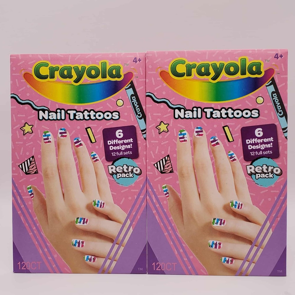Crayola Retro Nail Décor Tattoo Pouch - 6 Different Designs, 12 Full Sets (2 Pk)